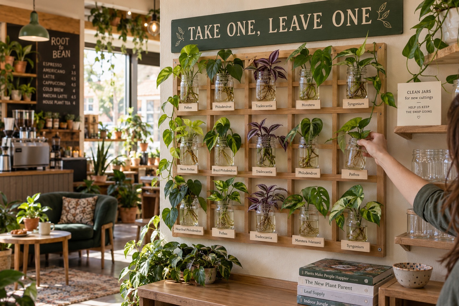 Take one. Leave one. Grow together. — Root to Bean concept
